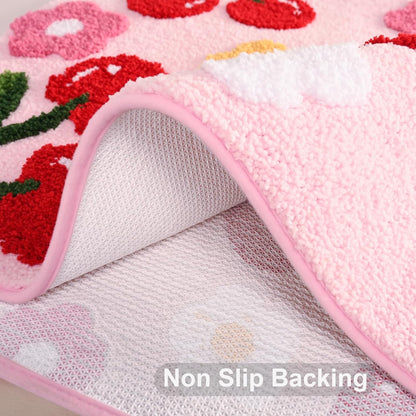 Anybar Pink Cherry Toilet Rug & Mat U-Shaped 20"x24" - Soft Microfiber Contour Bath Rug Absorbent Non-Slip Bathroom Toilet Rugs Plush Bathroom Mat for Toilet Base Machine Washable Shaggy Bath Decor