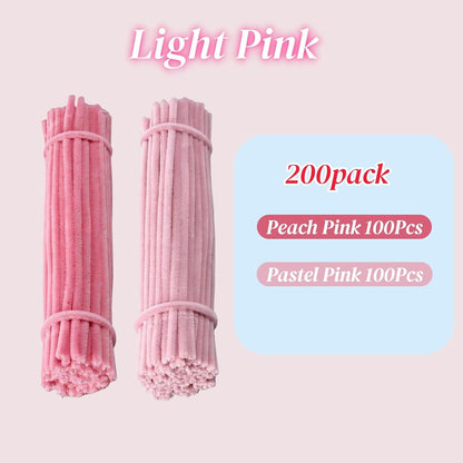 200 Pcs Pipe Cleaners, Peach Pink & Pastel Pink Chenille Stems for Crafts, Thick Fluffy Pipe Cleaners for DIY Flowers, Animals & Decorations, Art Supplies (12" x 0.24")