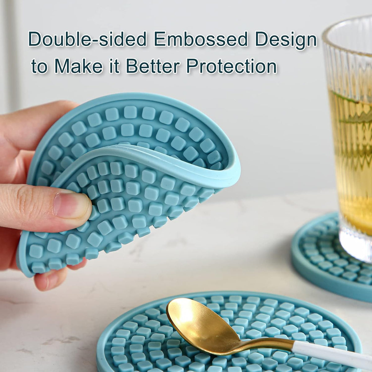 Silicone Drink Coasters with Holder, Set of 6, Outdoor Cup Mat for Hot or Cold Drinks, Thickened, Non-Slip,Non-Stick, Pink