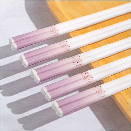Pink Porcelain Chopsticks Set Gift Box,5 Pairs Premium Reusable Dishwasher Safe Chopsticks Gift Set With Case, High-grade Bone Ceramics Chopsticks With Delicate Box Pink