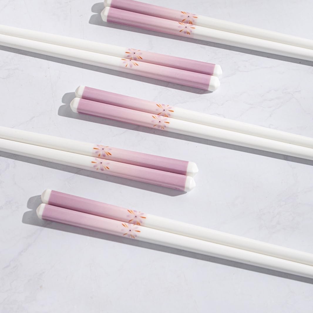 Pink Porcelain Chopsticks Set Gift Box,5 Pairs Premium Reusable Dishwasher Safe Chopsticks Gift Set With Case, High-grade Bone Ceramics Chopsticks With Delicate Box Pink