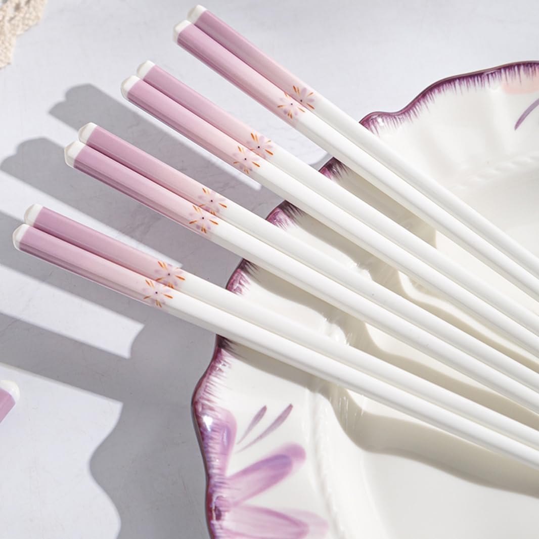 Pink Porcelain Chopsticks Set Gift Box,5 Pairs Premium Reusable Dishwasher Safe Chopsticks Gift Set With Case, High-grade Bone Ceramics Chopsticks With Delicate Box Pink