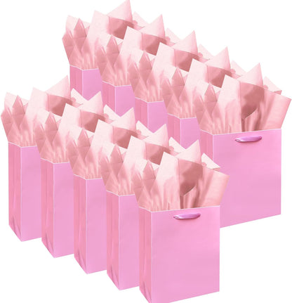 10PCS Pink Mini Gift Bags with Tissue Paper Handles 6.3"x4.7"x2.4" Small Size Present Party Favor Bags（Tissue Paper ）