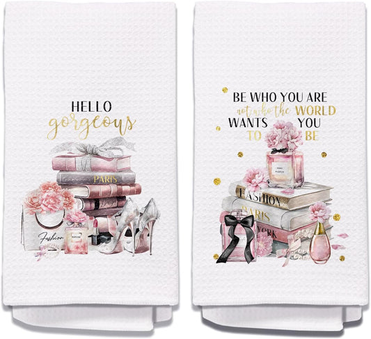 Pink and Gold Bathroom Accessories Decor Set of 2 Pink and Gold Kitchen Accessories Hand Towels Inspirational Gifts for Women Girls Grily Room
