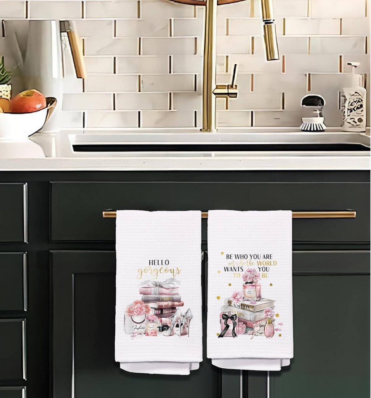 Pink and Gold Bathroom Accessories Decor Set of 2 Pink and Gold Kitchen Accessories Hand Towels Inspirational Gifts for Women Girls Grily Room