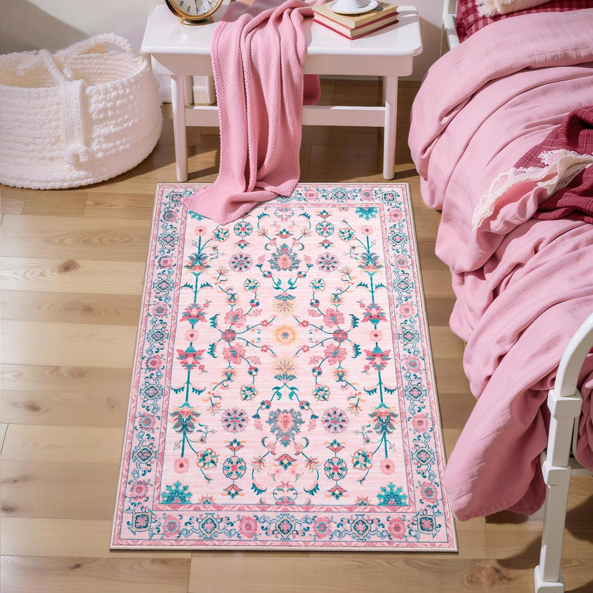 Pink Floral Small Rug for Entryway,2x3 Washable Entry Rug Non Slip
