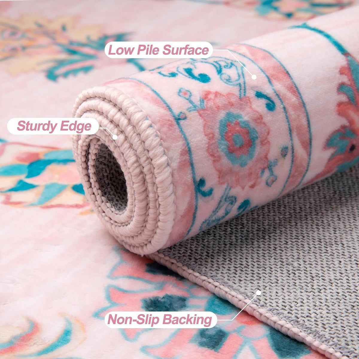 Pink Floral Small Rug for Entryway,2x3 Washable Entry Rug Non Slip