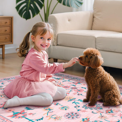 Pink Floral Small Rug for Entryway,2x3 Washable Entry Rug Non Slip