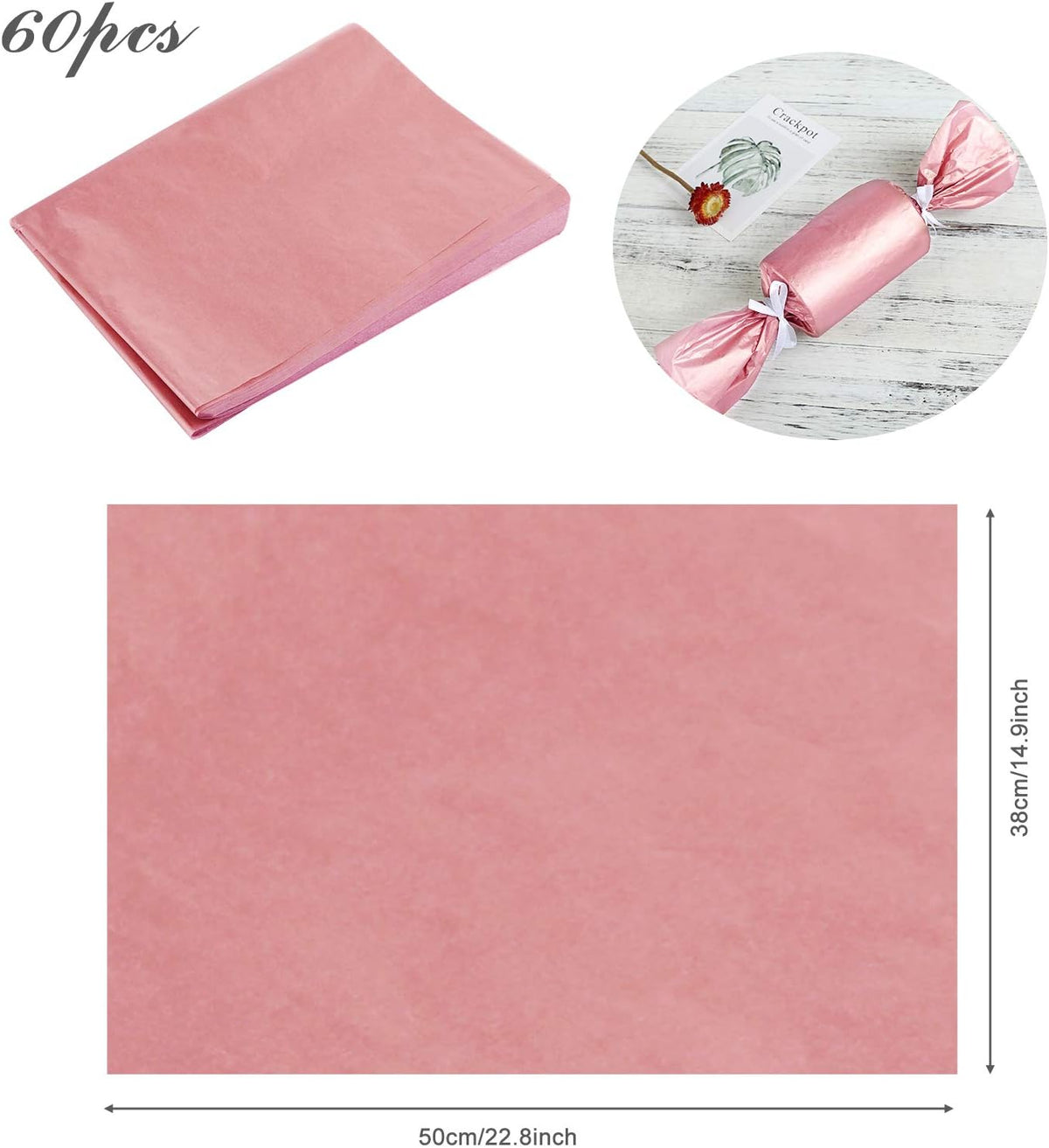 60 Sheets Rose Gold Tissue Paper for Gift Bags Wrapping, 14x20 in