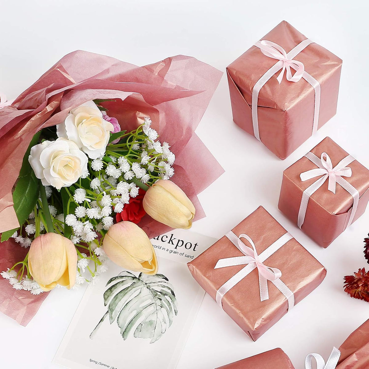 60 Sheets Rose Gold Tissue Paper for Gift Bags Wrapping, 14x20 in