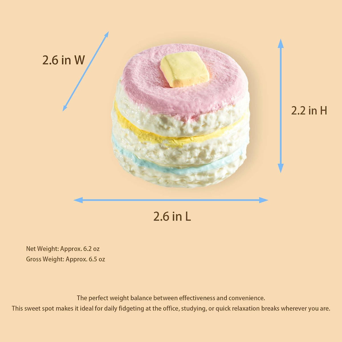 Stacked Pancake Taba Squishy Toy, Slow Rising Stress Relief Squeeze Toy Kawaii Colorful Pastel Rainbow Fidget Premium Silicone Handmade Gift for Adults 15+ By WenQing Strong