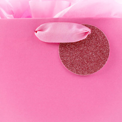 9" Medium Gift Bag with Tissue Paper (Pink Glitter Stripes) for Valentines Day, Birthdays, Baby Showers, Bridal Showers or Any Occasion