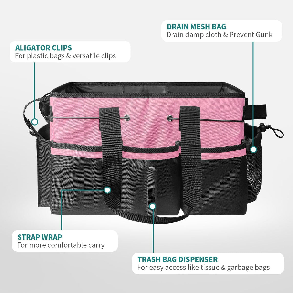Cleaning Bags for Housekeepers, Large Cleaning Supplies Organizer with Handles & Shoulder Strap, Cleaning Caddy Bag with Foldable Divider for Cleaners, Car Horse Cleaning Bag(Pink)