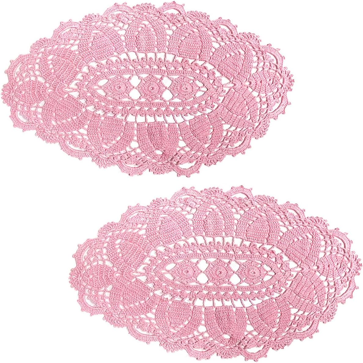 2PCS 11" x 22" Lace Doilies Placemats Oval Crochet Doily Pink Mother's Day Wedding Place mats Round Flower Handmade Table Mat for Kitchen