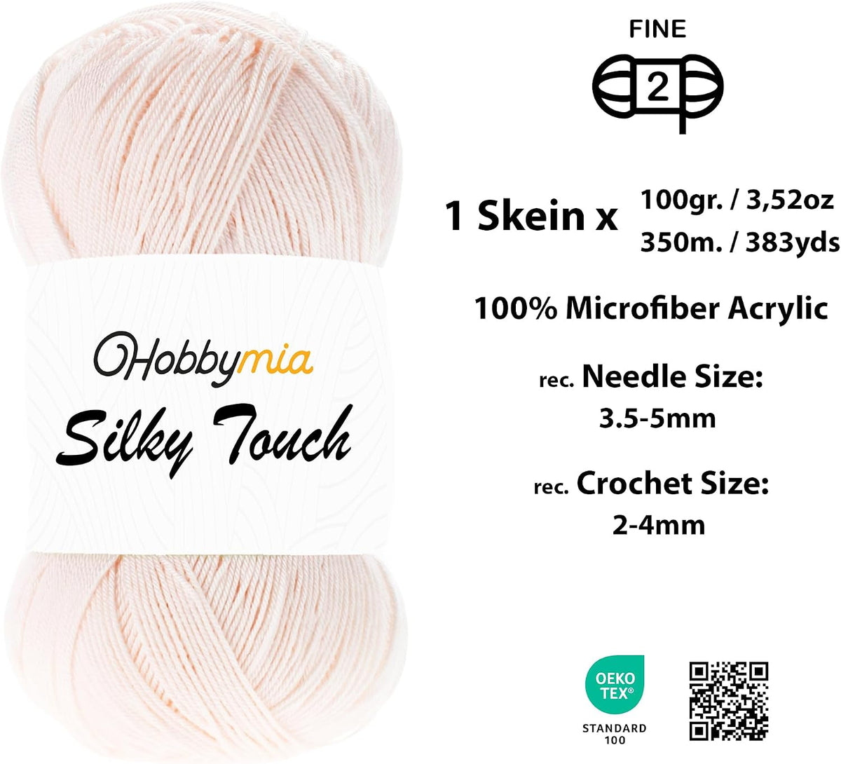 Silky Touch Acrylic Yarn - Soft Sport Weight Yarn for Crochet & Knitting - 100g / 383yds - 100% Microfiber Acrylic - Lightweight Fine Smooth Yarn(Pink - Light Peach, 1 Skein)