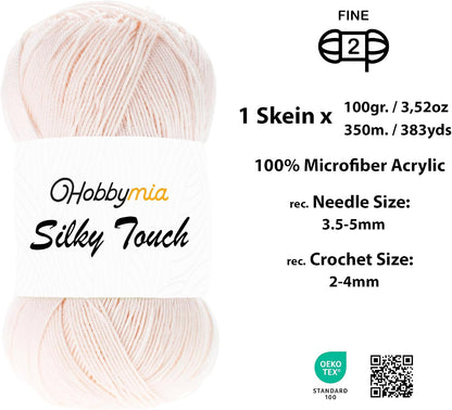 Silky Touch Acrylic Yarn - Soft Sport Weight Yarn for Crochet & Knitting - 100g / 383yds - 100% Microfiber Acrylic - Lightweight Fine Smooth Yarn(Pink - Light Peach, 1 Skein)