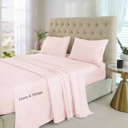 King Size Sheet Set Egyptian Cotton 600 Thread Count - 4Pcs Bed Sheets Set fits Upto 8-12" Deep Pocket, Silky Soft Sateen Sheets - Blush Solid