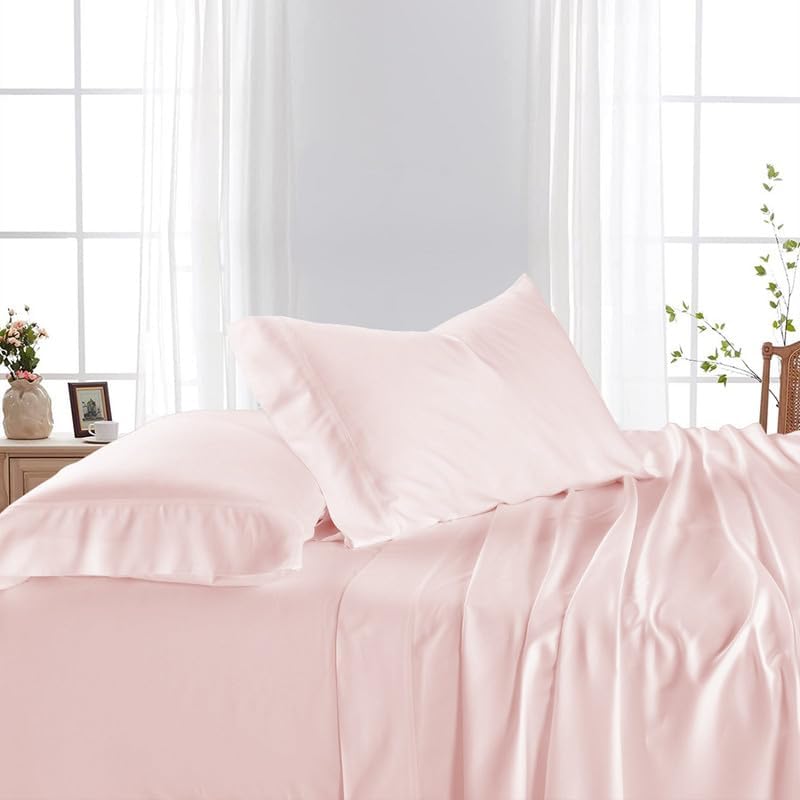 King Size Sheet Set Egyptian Cotton 600 Thread Count - 4Pcs Bed Sheets Set fits Upto 8-12" Deep Pocket, Silky Soft Sateen Sheets - Blush Solid