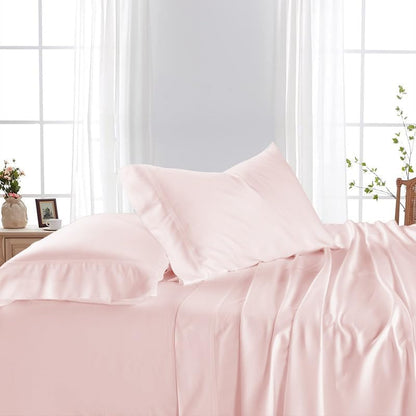 King Size Sheet Set Egyptian Cotton 600 Thread Count - 4Pcs Bed Sheets Set fits Upto 8-12" Deep Pocket, Silky Soft Sateen Sheets - Blush Solid