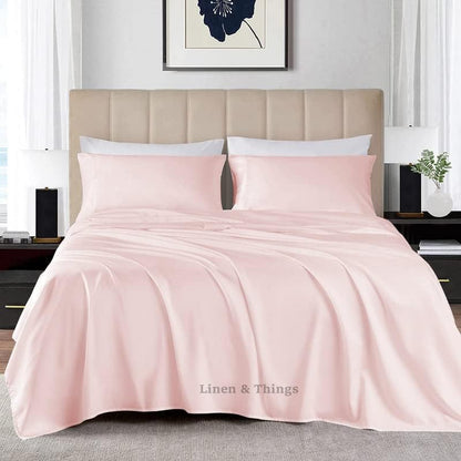 King Size Sheet Set Egyptian Cotton 600 Thread Count - 4Pcs Bed Sheets Set fits Upto 8-12" Deep Pocket, Silky Soft Sateen Sheets - Blush Solid