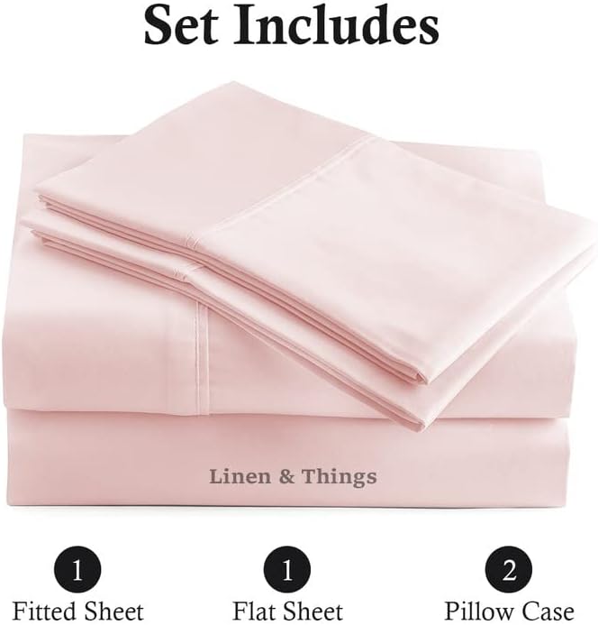 King Size Sheet Set Egyptian Cotton 600 Thread Count - 4Pcs Bed Sheets Set fits Upto 8-12" Deep Pocket, Silky Soft Sateen Sheets - Blush Solid