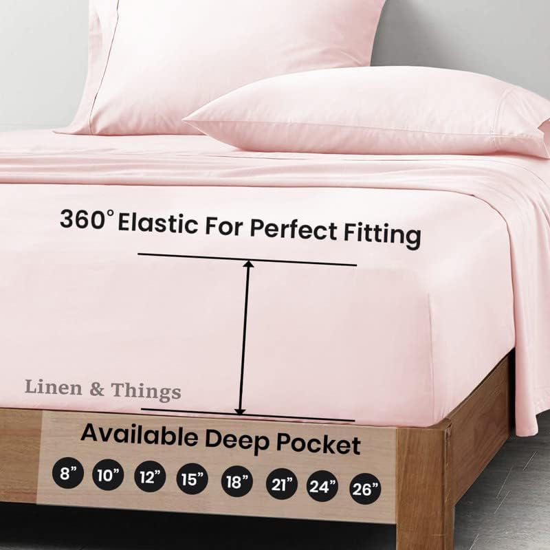 King Size Sheet Set Egyptian Cotton 600 Thread Count - 4Pcs Bed Sheets Set fits Upto 8-12" Deep Pocket, Silky Soft Sateen Sheets - Blush Solid