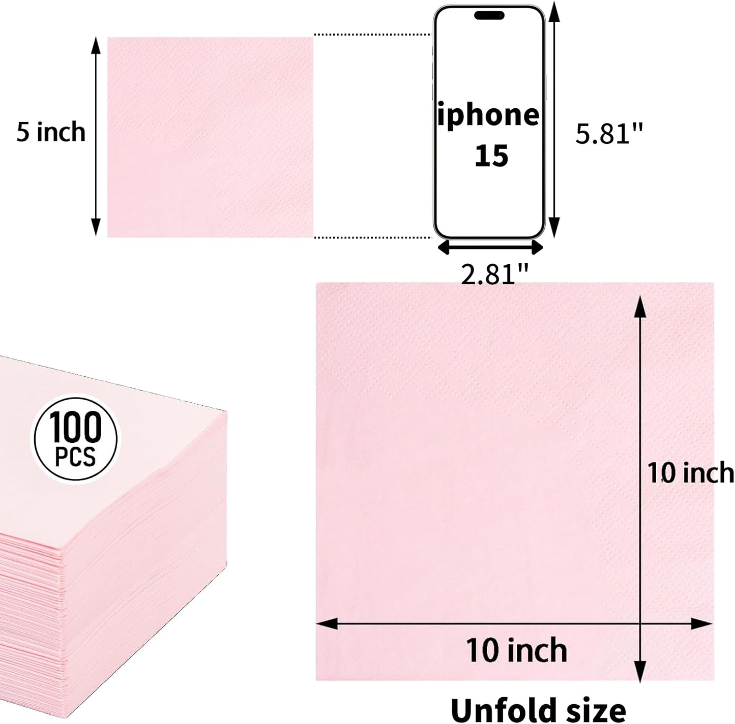 100-Count 2-Ply Pink Cocktail Napkins - Beverage Napkins Disposable Premium Quality - 5" x 5" Pink Paper Napkins for Birthday Party & Mother's Day,Bar,Weddings
