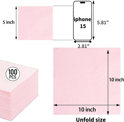100-Count 2-Ply Pink Cocktail Napkins - Beverage Napkins Disposable Premium Quality - 5" x 5" Pink Paper Napkins for Birthday Party & Mother's Day,Bar,Weddings