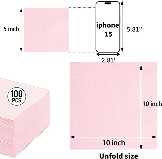 100-Count 2-Ply Pink Cocktail Napkins - Beverage Napkins Disposable Premium Quality - 5" x 5" Pink Paper Napkins for Birthday Party & Mother's Day,Bar,Weddings