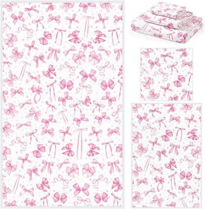 Set of 3 Pink Bow Bath Towels, Decorative Towels for Bathroom