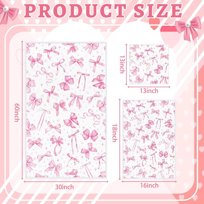 Set of 3 Pink Bow Bath Towels, Decorative Towels for Bathroom