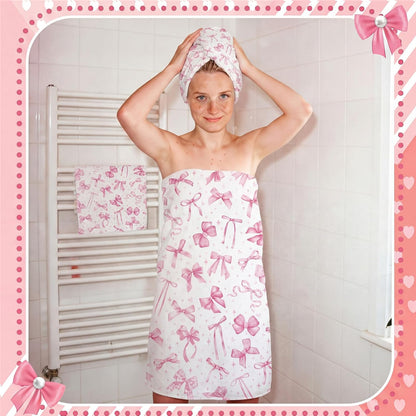 Set of 3 Pink Bow Bath Towels, Decorative Towels for Bathroom
