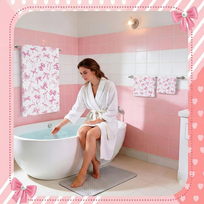Set of 3 Pink Bow Bath Towels, Decorative Towels for Bathroom