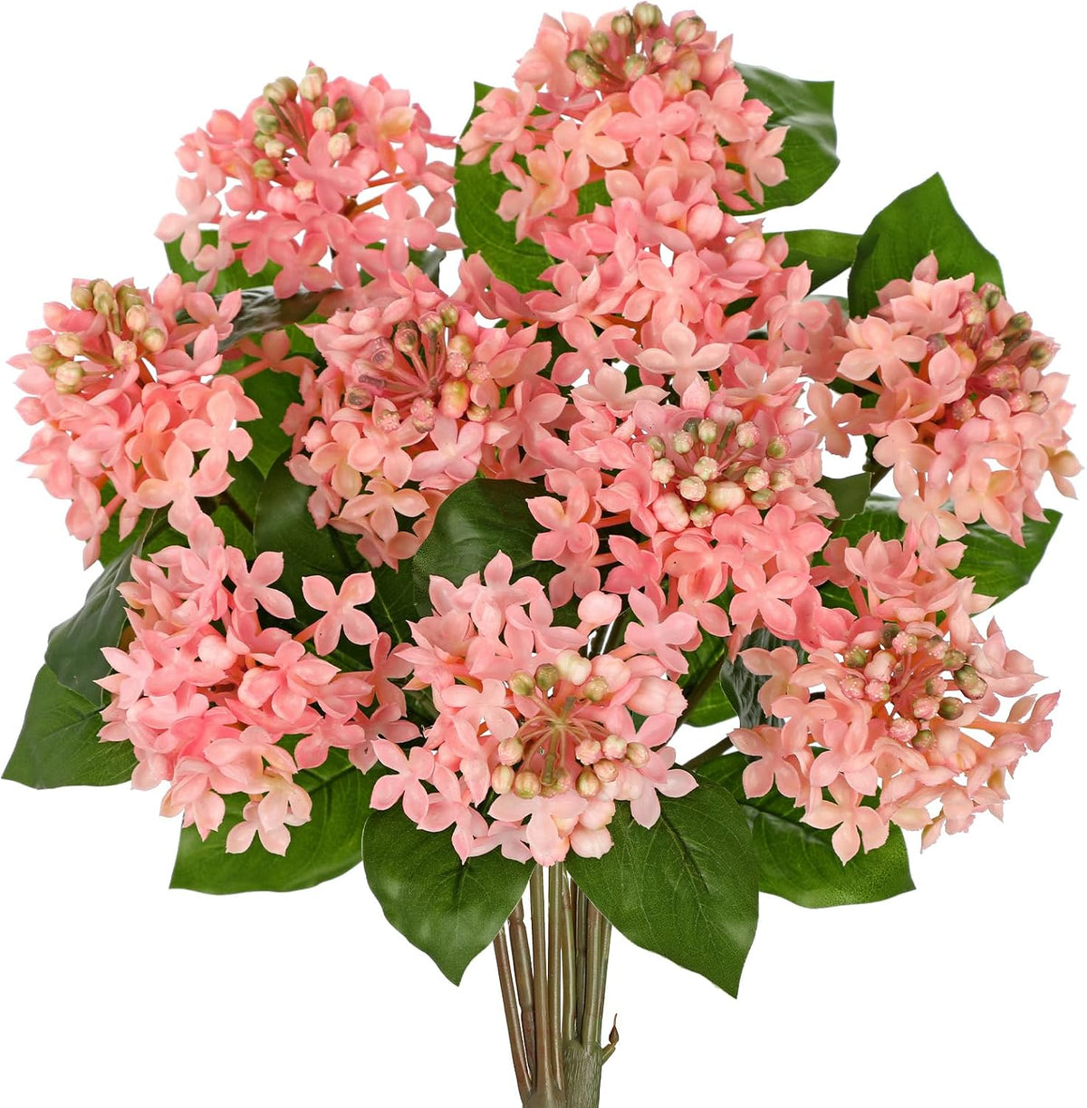 Pink Hydrangea Artificial Flowers 2 Bouqutes, 15.7" Real Touch Plastic Faux Hydrangea Flowers Outdoor with 5 Blooms, Large Silk Fake Hydrangeas Flower Arrangement for Home, Porch, Patio, Garden Decor