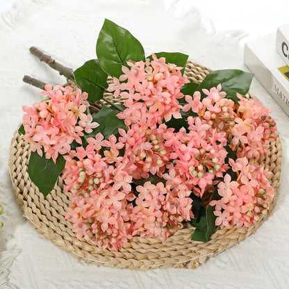 Pink Hydrangea Artificial Flowers 2 Bouqutes, 15.7" Real Touch Plastic Faux Hydrangea Flowers Outdoor with 5 Blooms, Large Silk Fake Hydrangeas Flower Arrangement for Home, Porch, Patio, Garden Decor