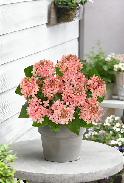 Pink Hydrangea Artificial Flowers 2 Bouqutes, 15.7" Real Touch Plastic Faux Hydrangea Flowers Outdoor with 5 Blooms, Large Silk Fake Hydrangeas Flower Arrangement for Home, Porch, Patio, Garden Decor