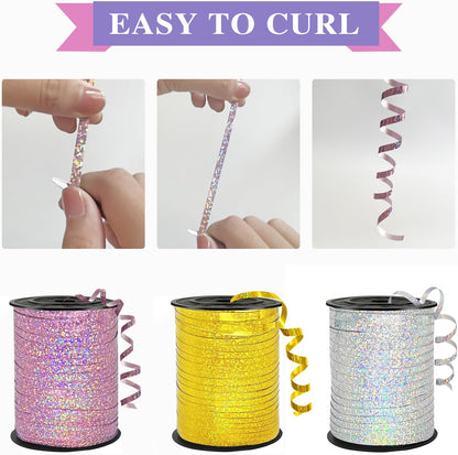 500 Yards Pink Shiny Curling Ribbon, Curly Laser Ribbon for Wedding, Birthday, Christmas Crafts Wrap