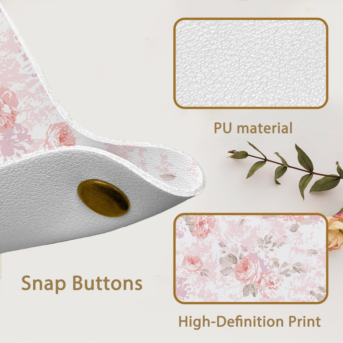 Mothers Day Gift for Expecting Mom,Pink Floral Jewelry Valet Tray for Women, Rose Flower PU Leather Catchall Beside Caddy Nightstand Organizer Tray for Jewelry Rings Watches Keys