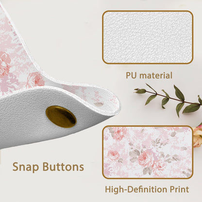 Mothers Day Gift for Expecting Mom,Pink Floral Jewelry Valet Tray for Women, Rose Flower PU Leather Catchall Beside Caddy Nightstand Organizer Tray for Jewelry Rings Watches Keys