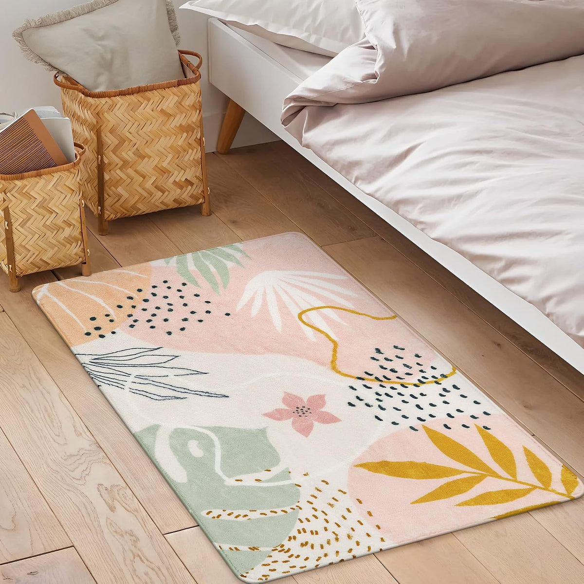 Pink Washable Entryway Rugs Indoor - 2x3 Small Non-Slip Kitchen Rug Soft Throw Rugs for Bedroom Girls Boho Botanical Print Floor Doormat Carpet for Bathroom Laundry Room Living Room Kids Room