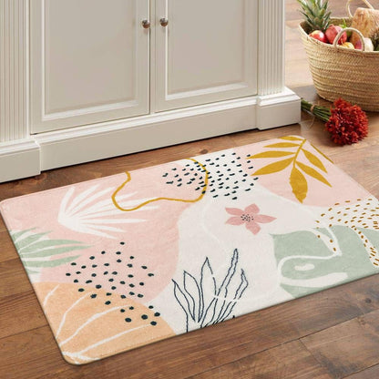 Pink Washable Entryway Rugs Indoor - 2x3 Small Non-Slip Kitchen Rug Soft Throw Rugs for Bedroom Girls Boho Botanical Print Floor Doormat Carpet for Bathroom Laundry Room Living Room Kids Room