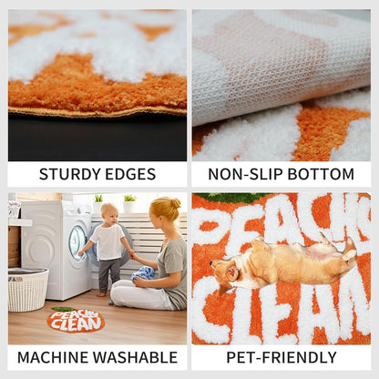 Peach Clean Bathroom Rugs, Cute Bath Mat Decor Door Mat, Soft & Absorbent Plush Coral Fabric Non-Slip Bathtub Rug Washable 24.8" x 21.6"