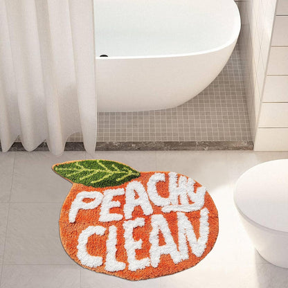 Peach Clean Bathroom Rugs, Cute Bath Mat Decor Door Mat, Soft & Absorbent Plush Coral Fabric Non-Slip Bathtub Rug Washable 24.8" x 21.6"