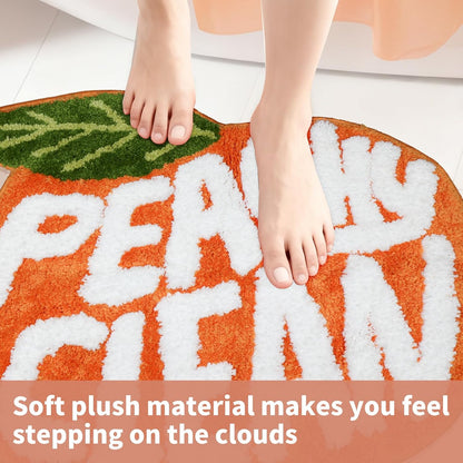 Peach Clean Bathroom Rugs, Cute Bath Mat Decor Door Mat, Soft & Absorbent Plush Coral Fabric Non-Slip Bathtub Rug Washable 24.8" x 21.6"