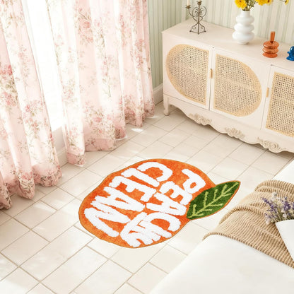 Peach Clean Bathroom Rugs, Cute Bath Mat Decor Door Mat, Soft & Absorbent Plush Coral Fabric Non-Slip Bathtub Rug Washable 24.8" x 21.6"