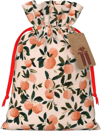 Fruits Peach (2) Print Christmas Drawstring Gift Bags, Reusable Candy Treat Bags For Holiday Birthday Party