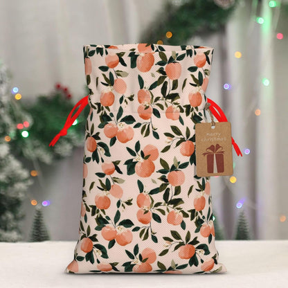 Fruits Peach (2) Print Christmas Drawstring Gift Bags, Reusable Candy Treat Bags For Holiday Birthday Party