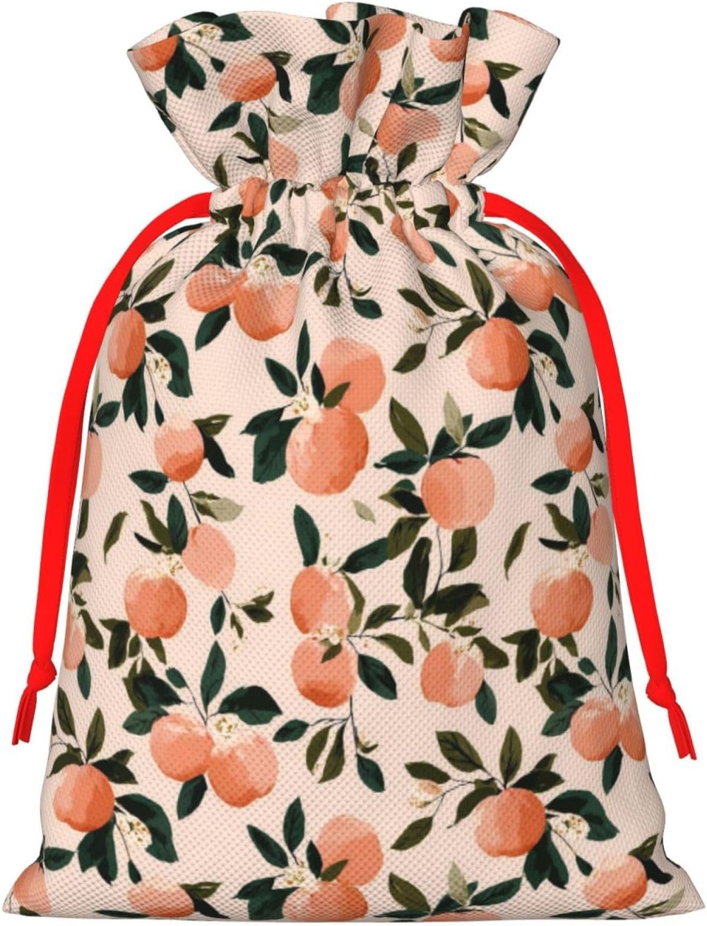 Fruits Peach (2) Print Christmas Drawstring Gift Bags, Reusable Candy Treat Bags For Holiday Birthday Party