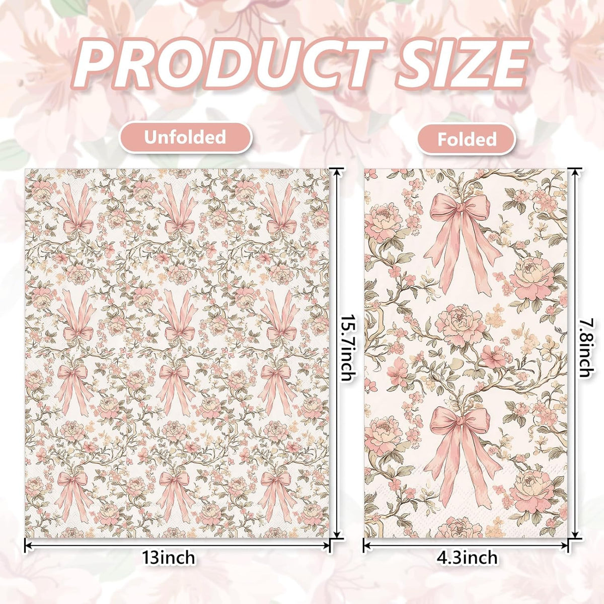 100Pcs Pink Bow Floral Guest Napkins Coquette Bows Flower Disposable Hand Towels Retro Paper Napkins for Birthday Wedding Tea Party Bathroom Kitchen