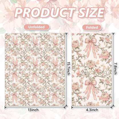 100Pcs Pink Bow Floral Guest Napkins Coquette Bows Flower Disposable Hand Towels Retro Paper Napkins for Birthday Wedding Tea Party Bathroom Kitchen